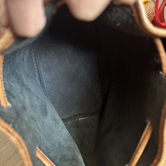 VTG 80s Dooney & Bourke All Weather Leather Drawstring Bucket Bag Black Tan USA - Picture 12 of 14